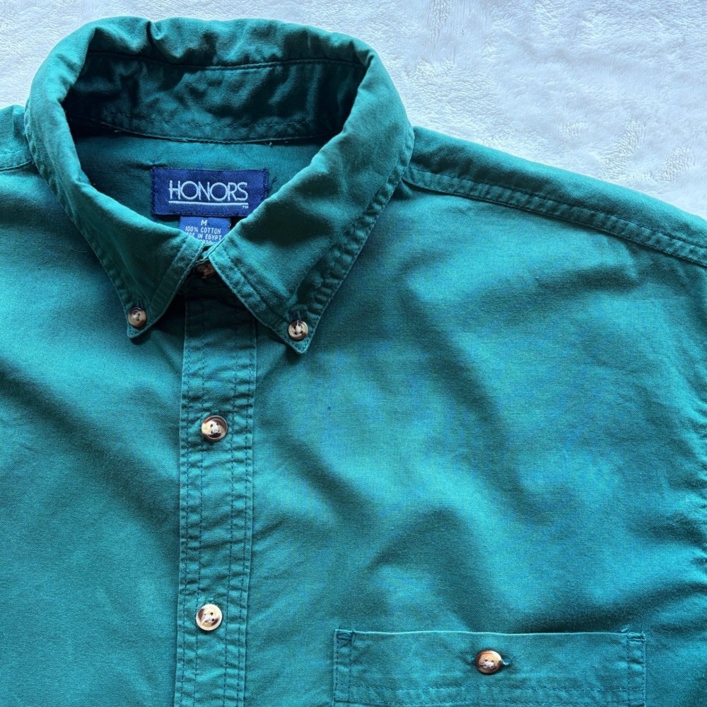 Honors Green Vintage Short Sleeve Button Down Shirt Mens Medium Excellent